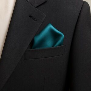 Vintage 17”x17”square silk pocket square in a rich teal blue color.
